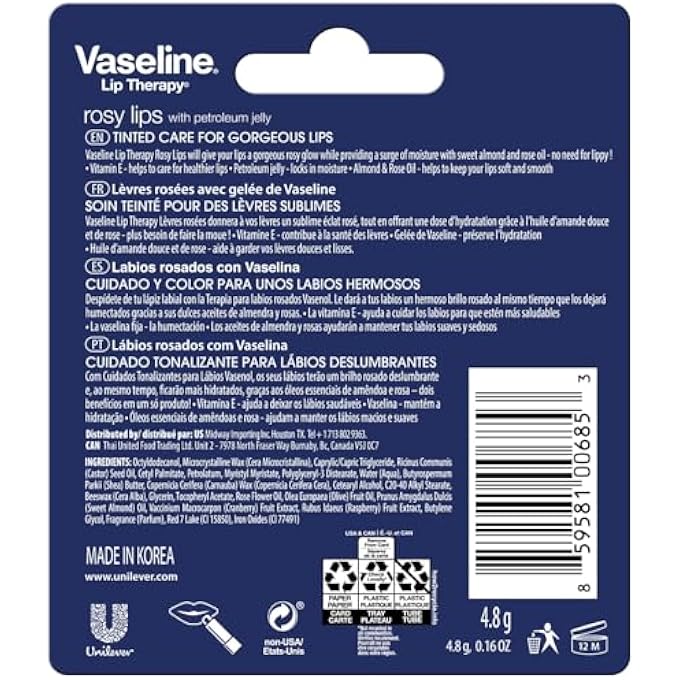 Vaseline LIP THERAPY ROSY LIPS 12-PACK  MOISTURIZING BALM, LIP CARE FOR DRY LIPS, 0.16 OZ EA - Image 2